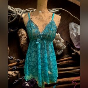 Teal Floral Lace Babydoll
